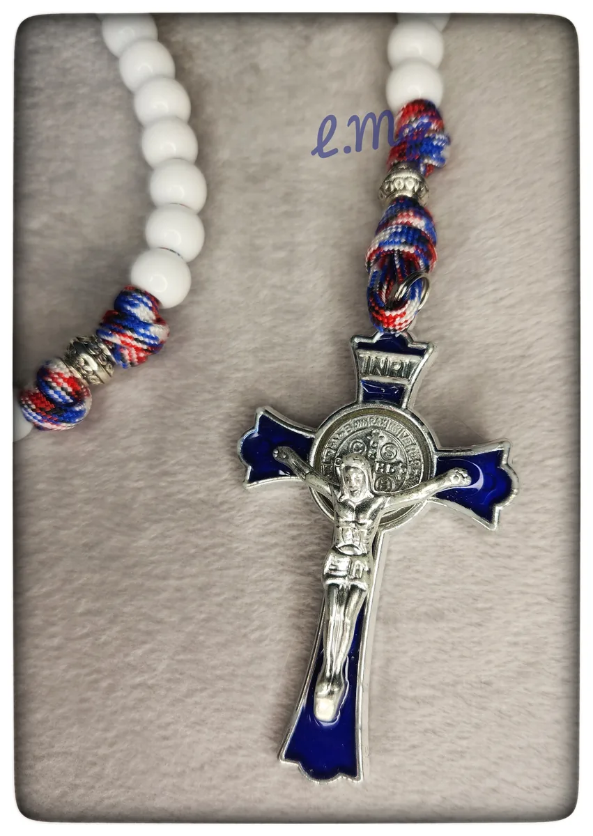 Rosaries made out of paracord with accent beads and a matching crucifix.